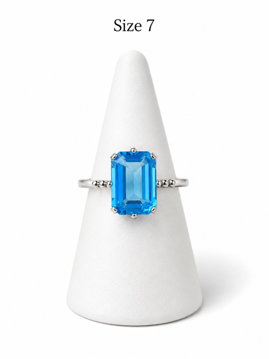 Jewelry - Blue Emerald-Cut Stone Silver Ring - Women Jewelry